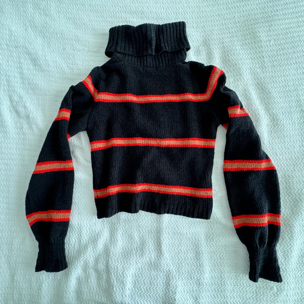 Black and Red Striped Cropped Turtleneck Sweater